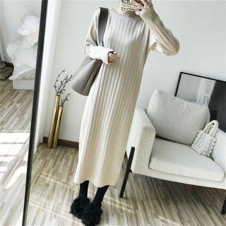 Long Sleeve Rib Knit A-line Dress