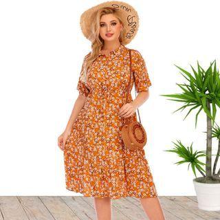 Plus Size Short Sleeve Floral Print Shirtdress
