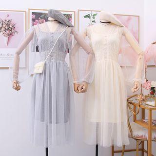 Lace-panel Mesh Dress With Camisole