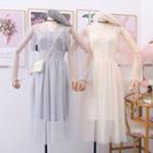 Lace-panel Mesh Dress With Camisole