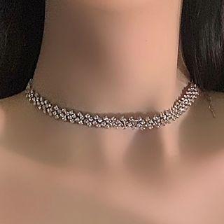Rhinestone Alloy Choker 1pc - Silver - One Size
