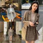 Plaid Blazer / Plaid Skirt / Plain T-shirt