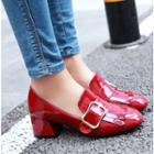 Faux Patent Leather Block Heel Loafers
