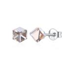 925 Sterling Silver Simple Geometric Square Champagne Austrian Element Crystal Stud Earrings Silver - One Size