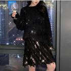 Glitter Sweater / Spaghetti Strap Sequined Mini Dress