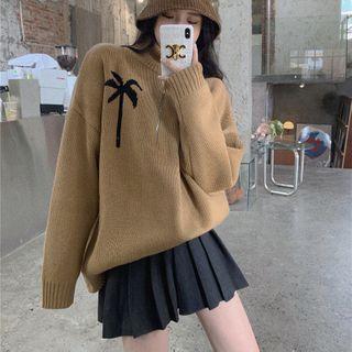 Print Mock-neck Loose-fit Sweater