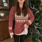Crewneck Patterned Sweater Red - One Size