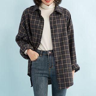 Windowpane Check Shirt Dark Gray - One Size