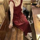 Distressed Cardigan / Ruffle Midi Overall Dress