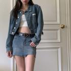 Washed Denim Oversize Jacket / High-waist Mini Skirt
