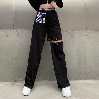 Zebra Print Panel Wide-leg Pants