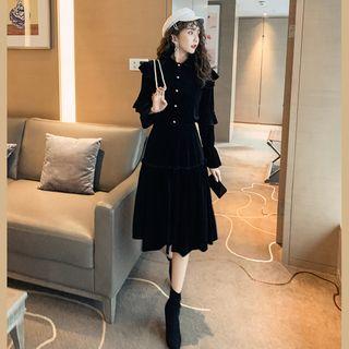 Set: Ruffle Trim Blouse + Midi Skirt