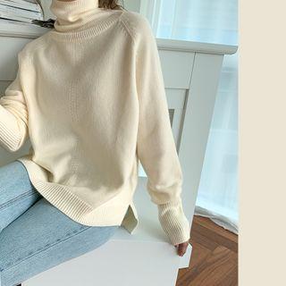 Turtleneck Raglan-sleeve Knit Top