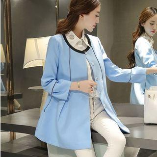 Contrast Trim A-line Long Jacket