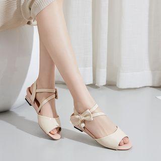 Peep Toe Bow Accent Wedge Sandals