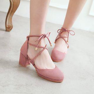 Faux Suede Block Heel Strappy Pumps