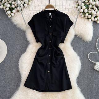 Plain Crinkled Shirt Dress