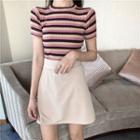 Striped Short-sleeve Knit Top / A-line Skirt