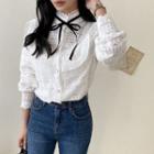 Tie-neck Ruffle-trim Lace Blouse
