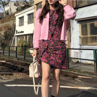 Floral Long-sleeve Sheath Dress As Shown In Figure - One Size