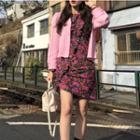Floral Long-sleeve Sheath Dress As Shown In Figure - One Size