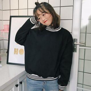 Mock-neck Striped Panel Sweatshirt