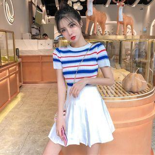Striped Knit Top / A-line Mini Skirt / Set