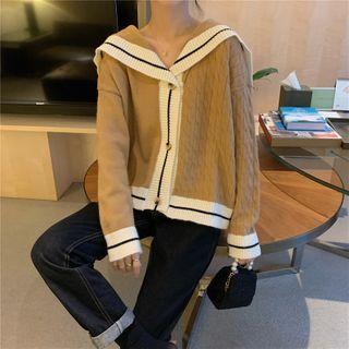 Contrast Trim Sailor Collar Cropped Cardigan