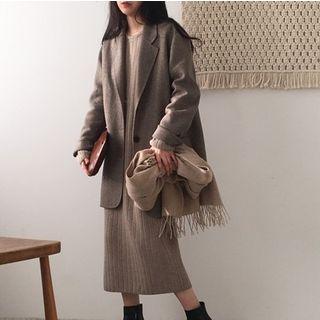 Long-sleeve Crew-neck Midi Knit Dress