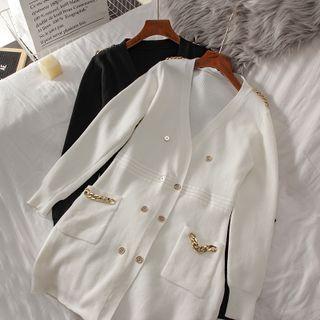 Long-sleeve Chain Detail Button-up Mini Sheath Dress