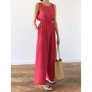 Smocked-waist Wide-leg Pants