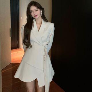 Mock Two-piece Buckled Mini A-line Blazer Dress As Shown In Figure - One Size