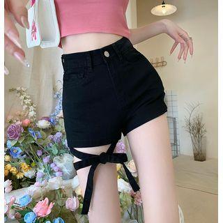 High-waist Plain Denim Hot Pants