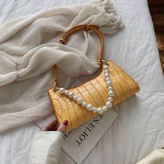 Faux Pearl Croc Grain Shoulder Bag