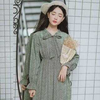 Long-sleeve Midi A-line Striped Dress