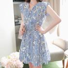 Open-placket Cap-sleeve Floral Shirtdress