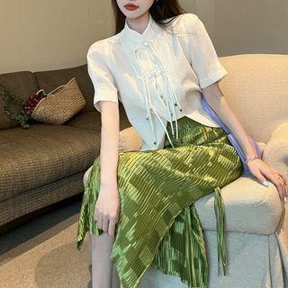 Short-sleeve Frog-button Blouse / Midi Skirt