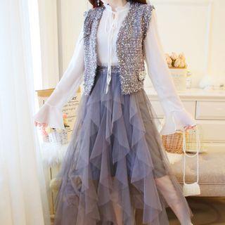 Set: Tweed Vest + Top + Mesh Skirt