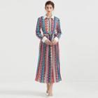 Long-sleeve Patterned Midi Shirt Dress