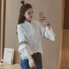 Long-sleeved Stand Collar Embroidered Lace Blouse