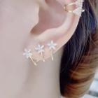 Flower Rhinestone Layered Ear Cuff 1 Pair - Gold - One Size