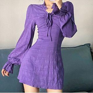 Long-sleeve Textured A-line Mini Dress