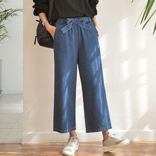 Band-waist Wide-leg Jeans With Sash