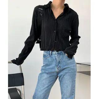 Cropped Crystal-pleat Shirt