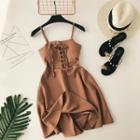 Spaghetti Strap Lace-up Pinstriped A-line Dress