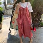 Spaghetti-strap Gingham Midi Dress Red - One Size
