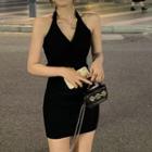 Halter Plain Knit Dress Black - One Size