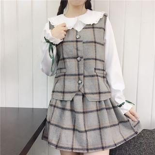 Set: Check Vest + A-line Skirt