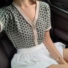 Short-sleeve Patterned Knit Top / A-line Mini Skirt