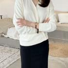 V-neck Button-trim Cardigan Ivory - One Size